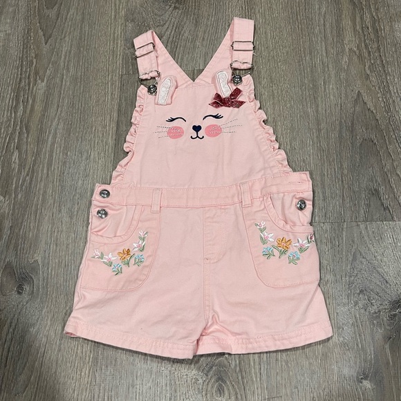 Little Lass pink cat floral jean romper size 6 - Picture 1 of 6